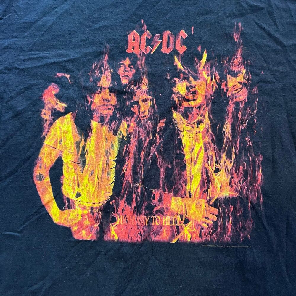 Vintage Y2K 2007 AC/DC Highway To Hell T Shirt Black Band Fire Mens Sz L Anvil - Picture 2 of 7
